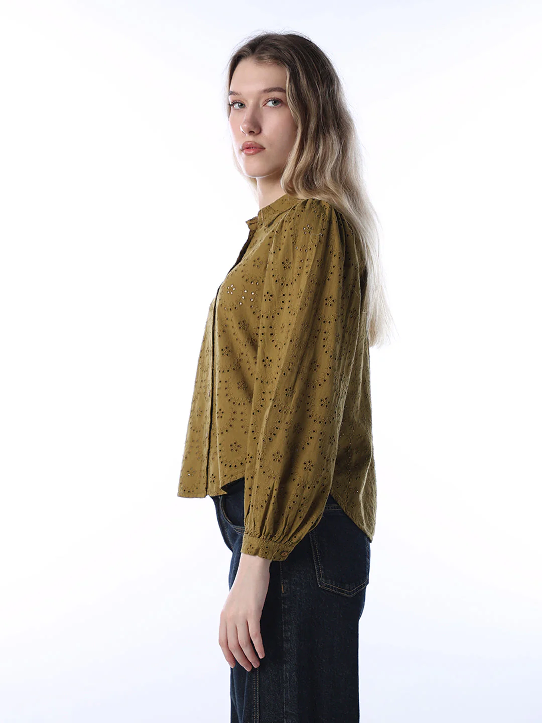 Olive Cotton Schiffli Shirt - Image 5