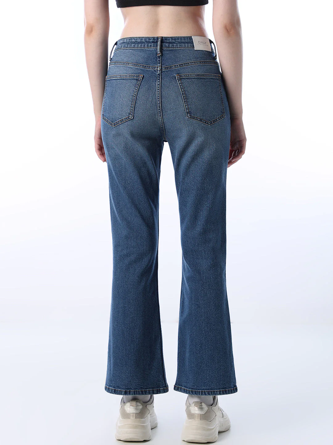 Flared High Rise Jeans - Medium Blue - Image 5