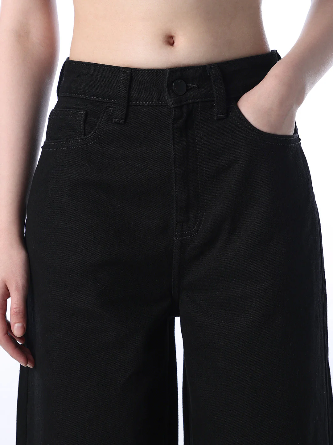 Wide Leg High Rise Jeans - Black - Image 3