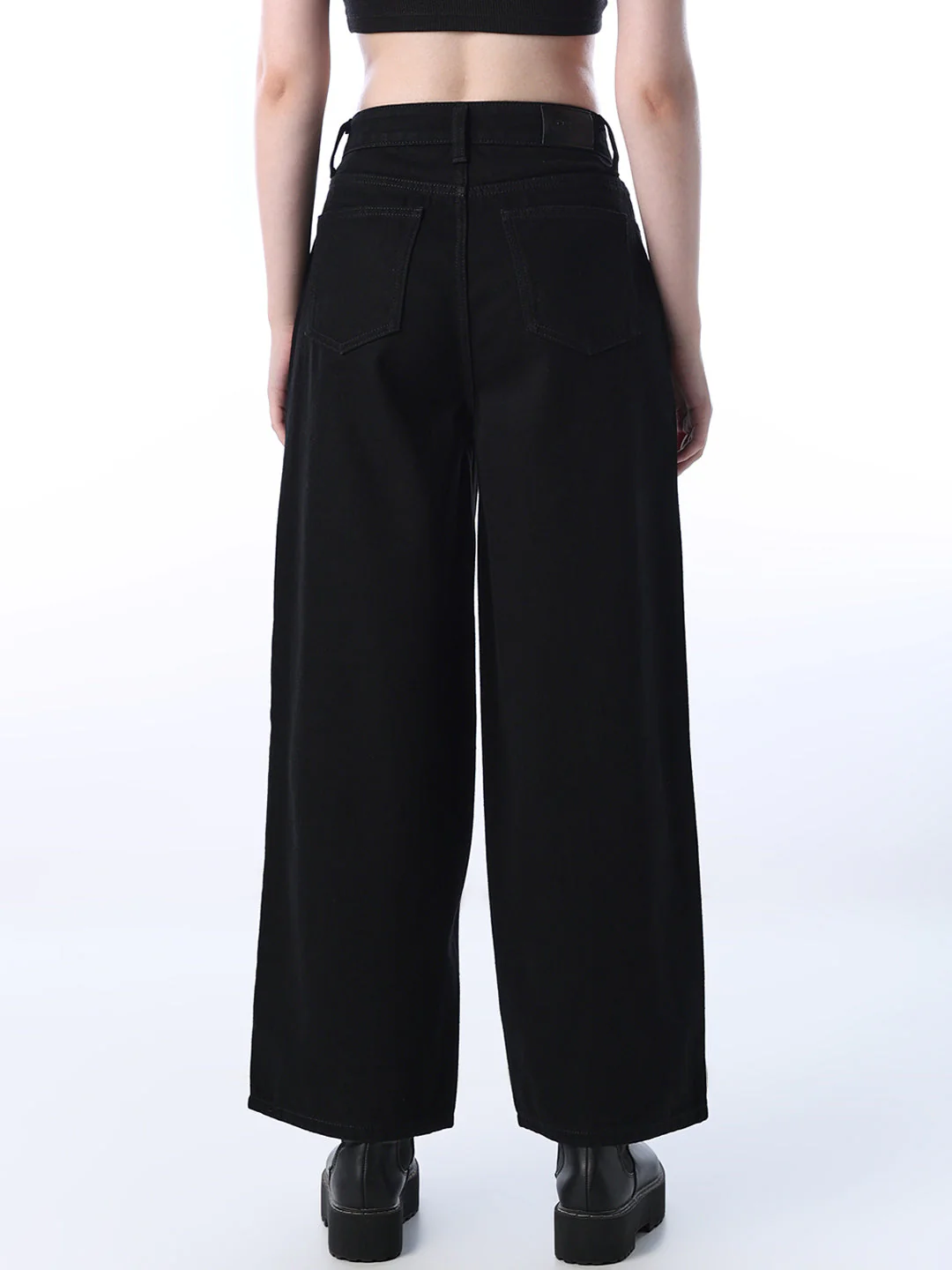 Wide Leg High Rise Jeans - Black - Image 5