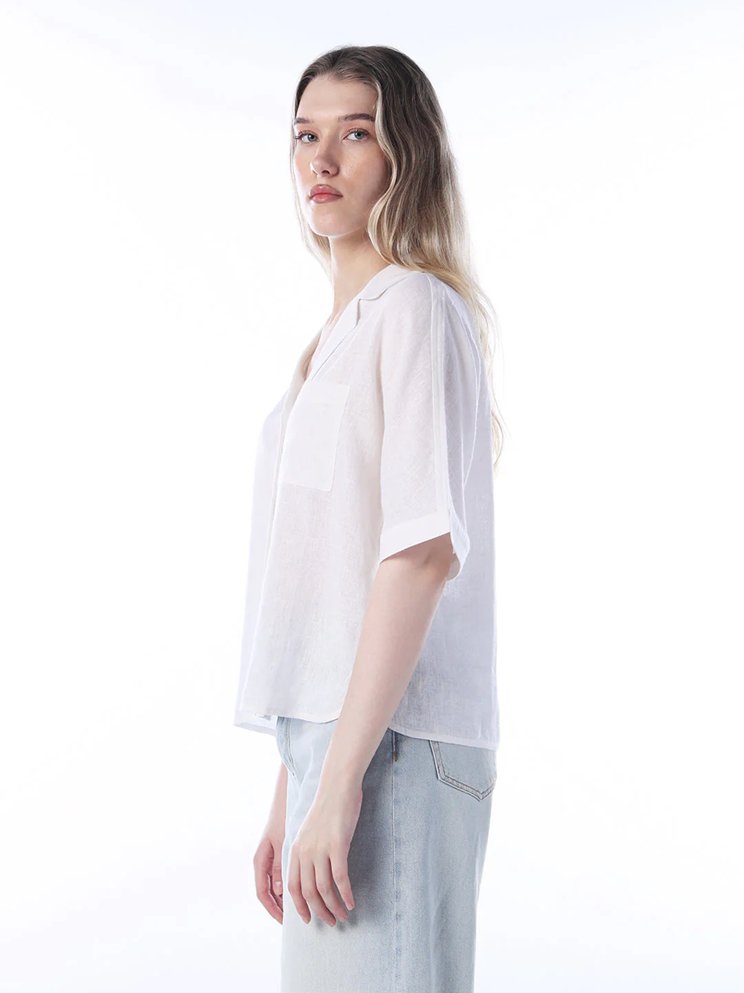 White Flared Sleeves Linen Shirt - Image 5