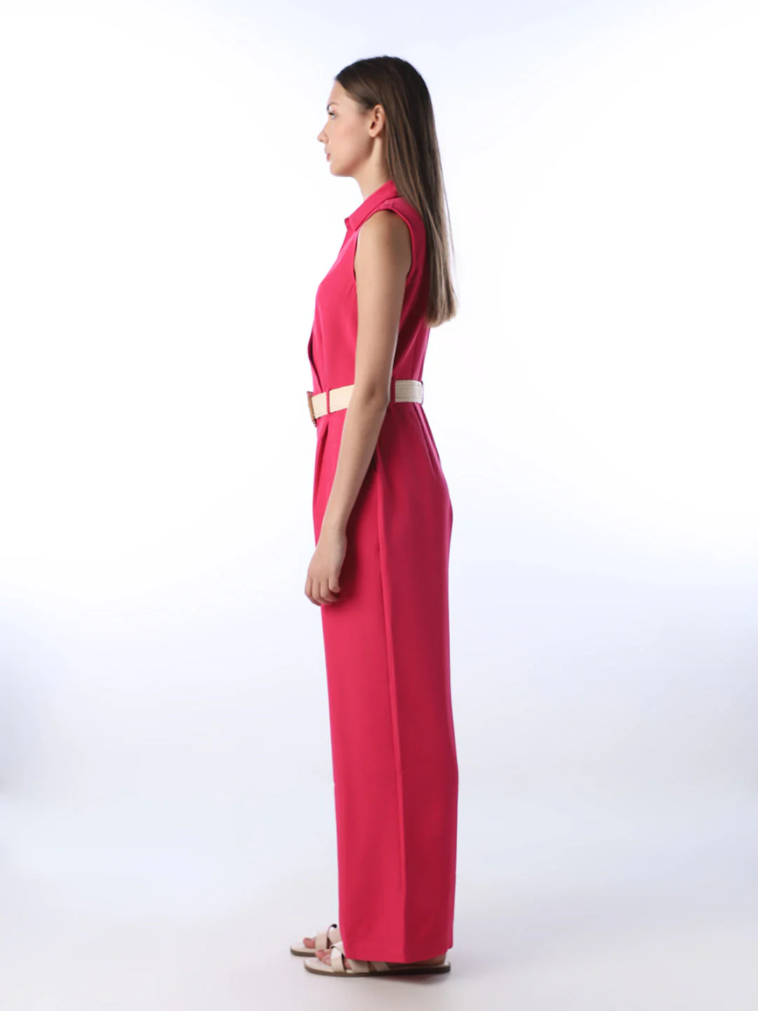 Fuchsia Pink Belted Jumpsuit - Image 4