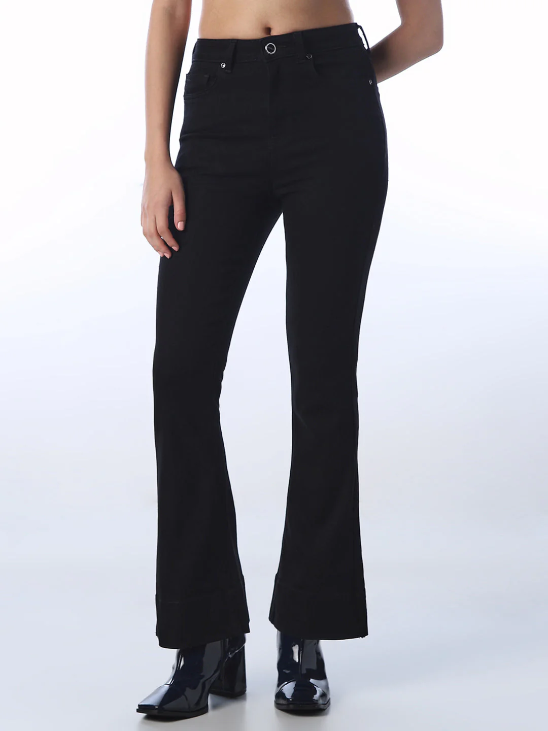 Black High Rise Flared Jeans - Image 2