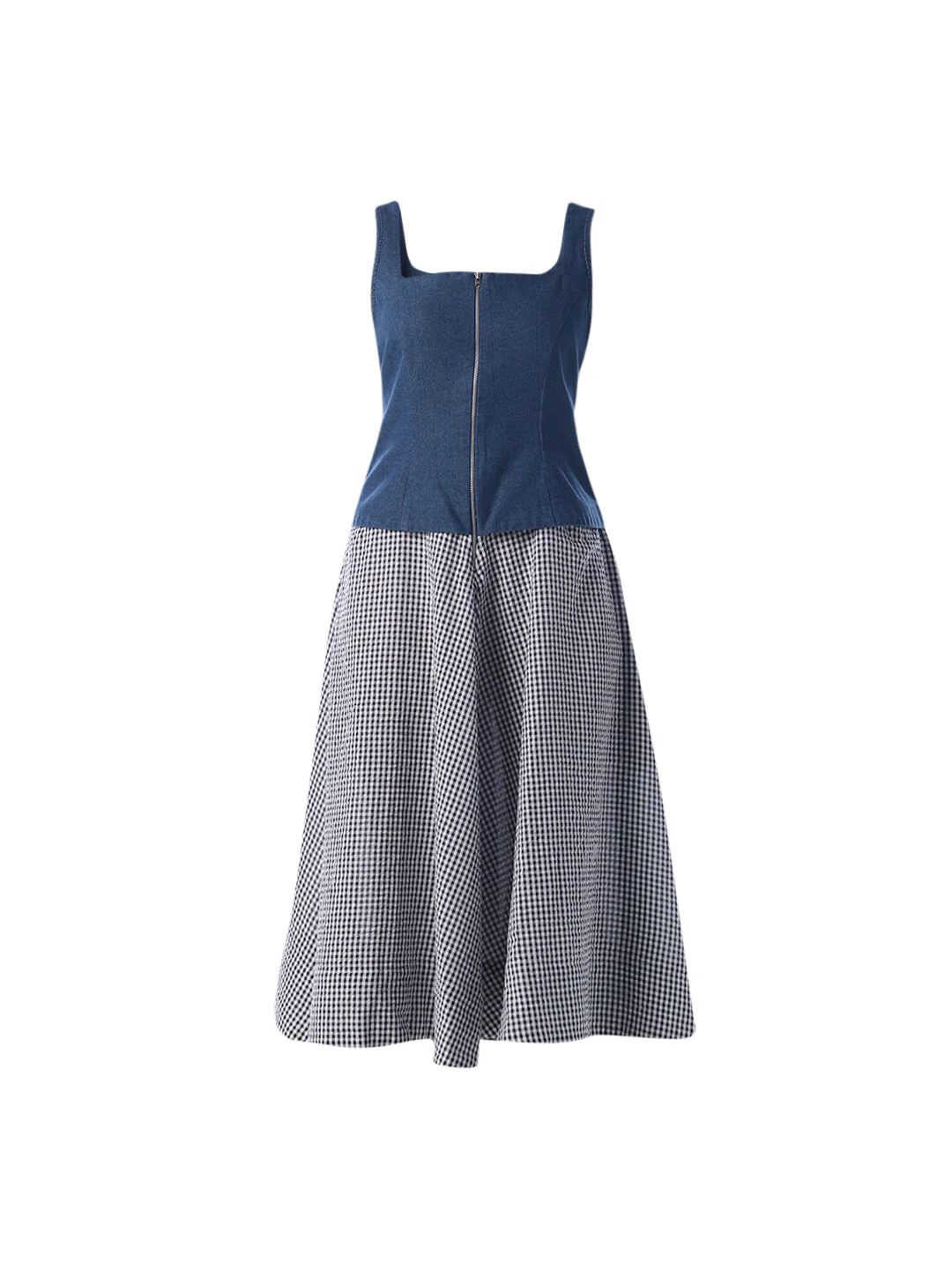Gingham Denim Midi Dress - Image 6